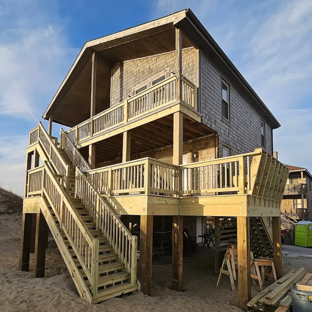 multi-level-wooden-deck-on-the-brick-house-in-outer-banks-nc